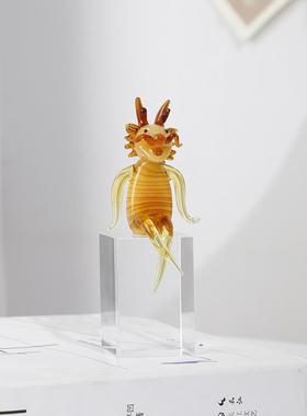 十二生肖水晶玻璃摆件创意小龙人工艺品彩色玻璃龙桌面客厅摆件