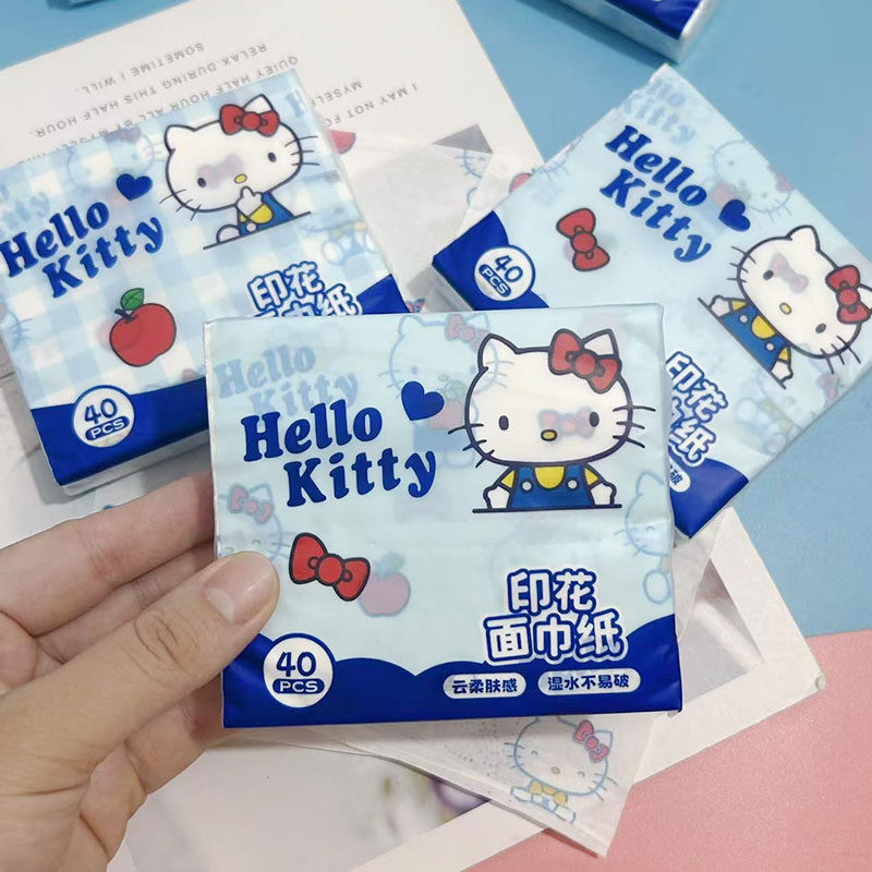 10包印花抽纸蓝色kt猫印花纸便携小包面巾纸学生卫生纸餐巾纸厕纸