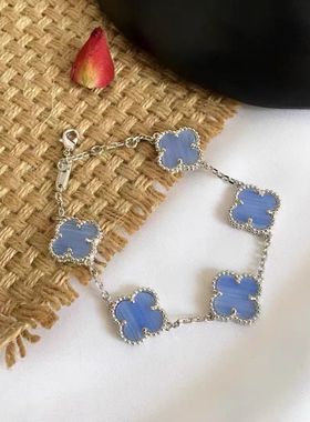 四叶草五花手链18K金粉贝母女玫瑰金黄金手饰品高级感轻奢