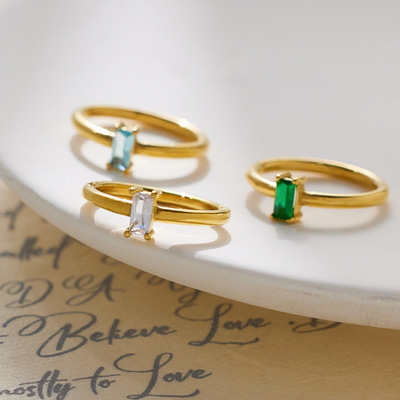 欧美跨境热卖不锈钢戒指18K镀金钛钢镶钻指环 简约彩色锆石戒指女