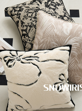 新法式复古沙发抱枕套毛绒刺绣轻奢高级感软装靠垫样板间床头腰靠