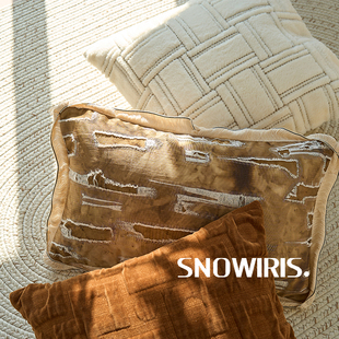 宅寂风高级感沙发抱枕套咖色素雅肌理感靠垫设计师软装样板间腰枕