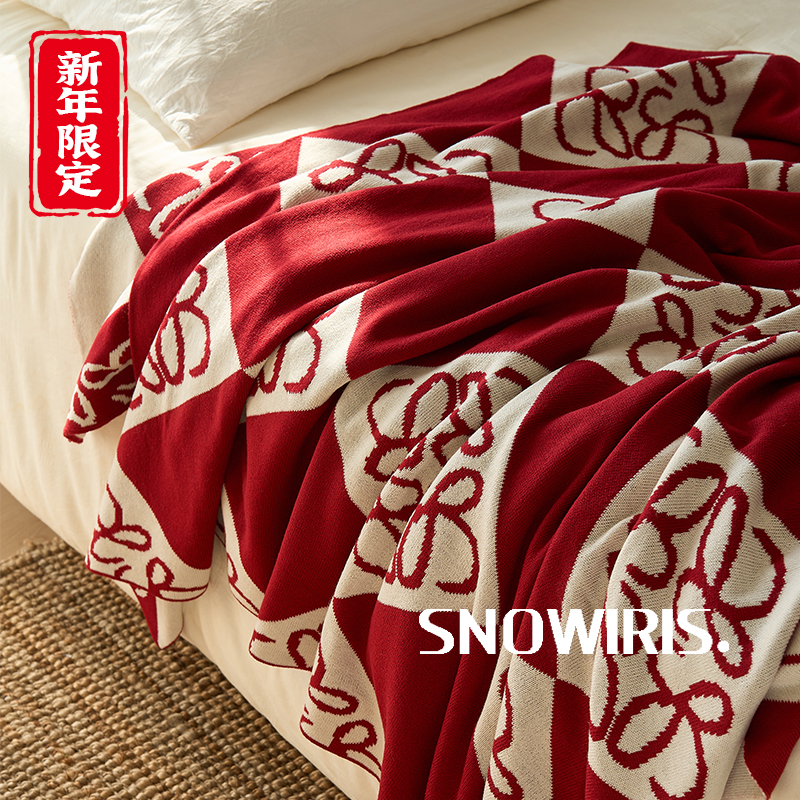 中古红色毯子客厅沙发毯针织毯轻奢午睡毛毯高端盖毯休闲披肩毯子