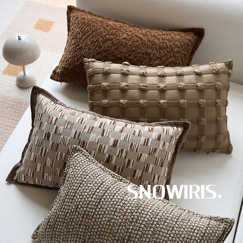 中古风腰枕套简约高级感深咖色系抱枕套客厅样板间沙发轻奢腰靠垫