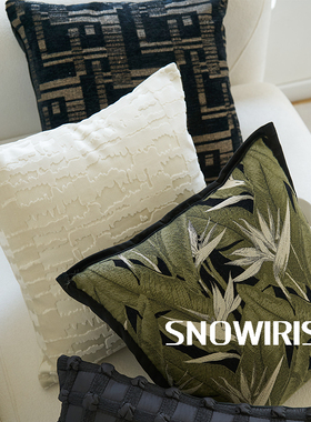 中古老钱风靠垫复古绿立体纹靠枕客厅样板间轻奢高级感软装抱枕套