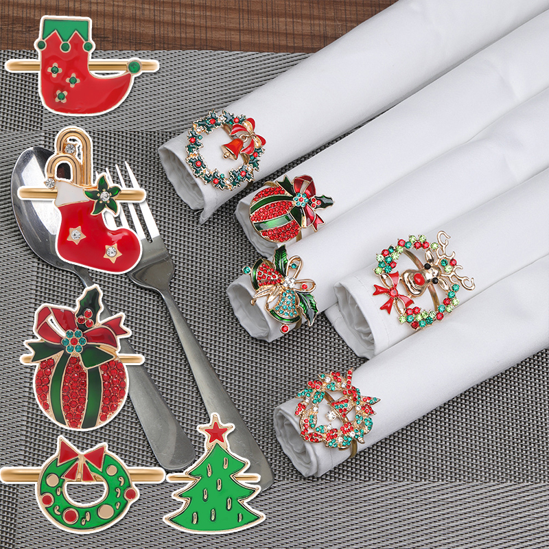 New Christmas Napkin Rings Alloy Napkin Clasps Bow Flower