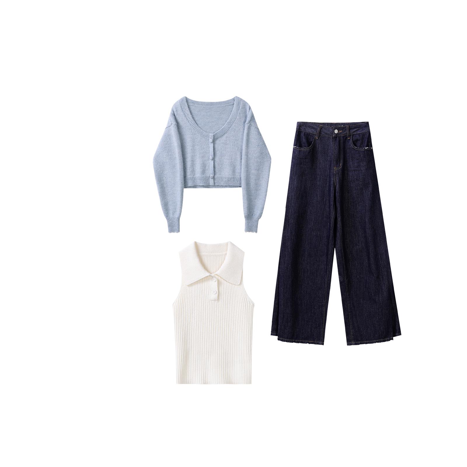 江不离「陷进温柔」早秋慵懒风针织衫套装2024新款挂脖上衣两件套