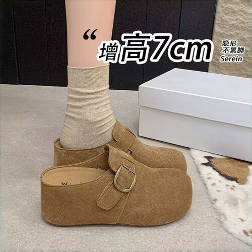 增高7cm厚底勃肯包头半拖女鞋