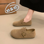 品牌真皮平底全包勃肯鞋女2026春季新款一脚蹬软底豆豆鞋休闲单鞋