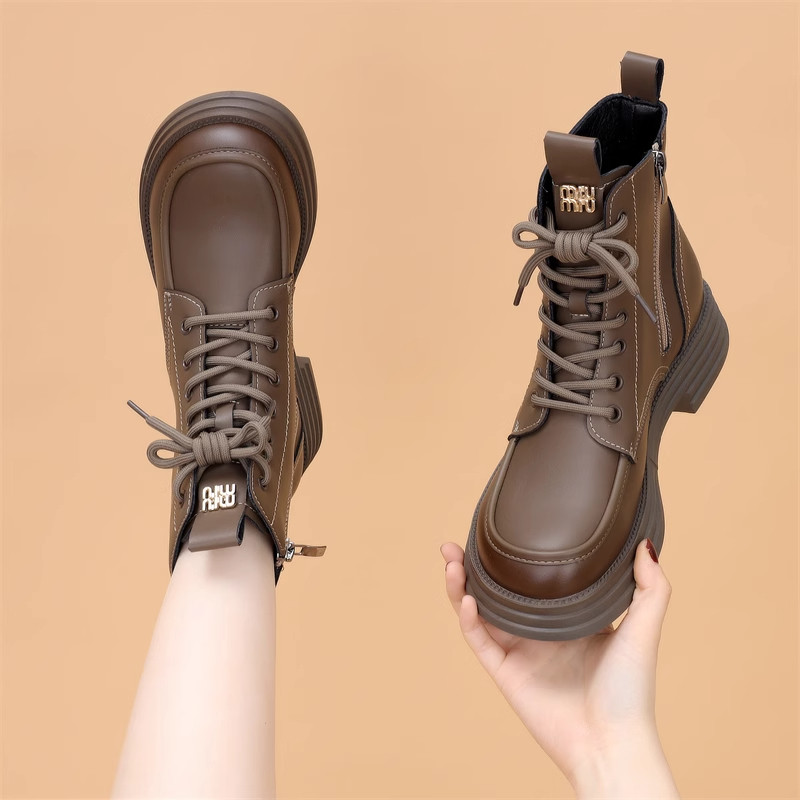 品牌正品真皮厚底马丁靴女2025年秋冬新款英伦风加绒显瘦圆头短靴