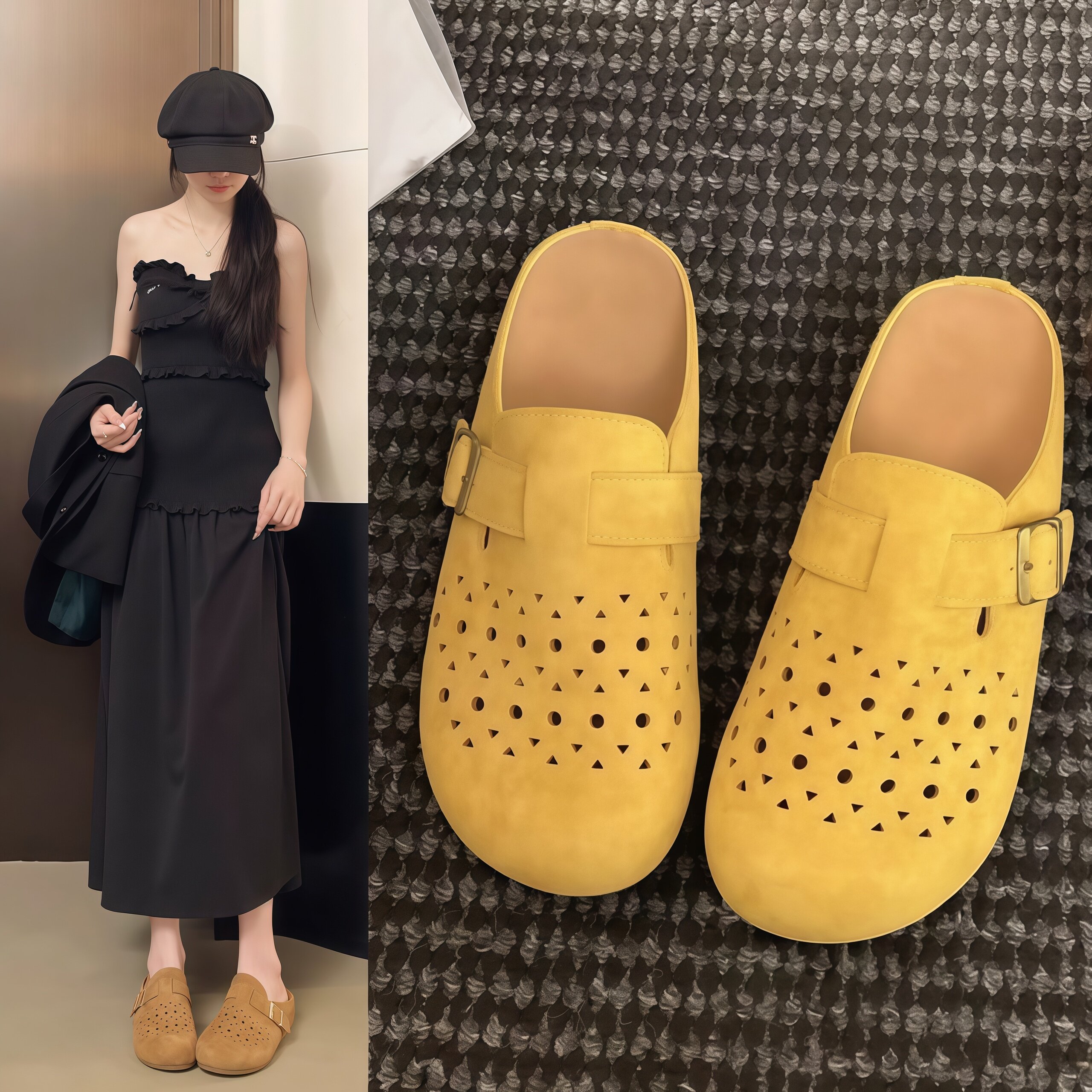 品牌真皮镂空包头拖鞋女2026新款夏外穿一脚蹬厚底透气勃肯鞋半拖