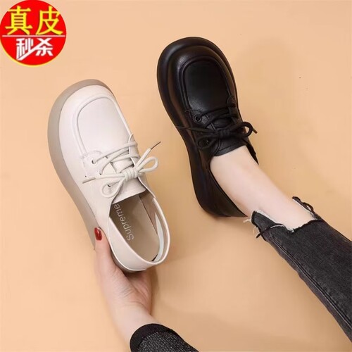 正品真皮平底乐福鞋软底职业鞋