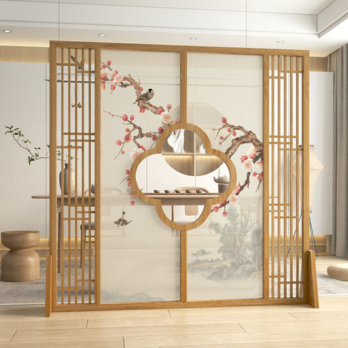 新中式屏风隔断客厅茶室办公室进门家居镂空实木遮挡定制花鸟座屏
