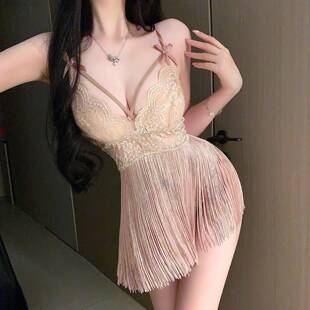 qqny流苏蕾丝纯欲性感吊带睡裙女大码胖mm高级感约会漂亮绝美睡衣