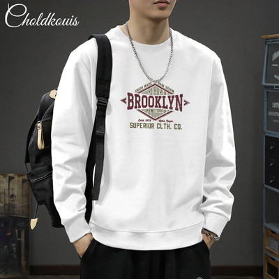 加绒加厚圆领重磅卫衣男款秋冬季青少年美式潮牌宽松大码套头外套