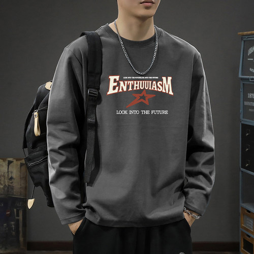 秋季潮牌男士长袖t恤ins美式高街潮流秋装上衣纯棉宽松休闲打底衫