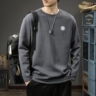 圆领百搭打底衫 美式 宽松大码 t恤男生潮流春秋季 潮牌260克纯棉长袖