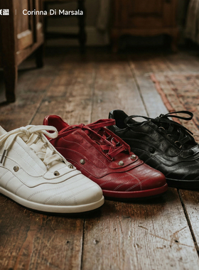Corinna di Marsala真皮德训鞋女圆头系带百搭休闲运动鞋女鞋
