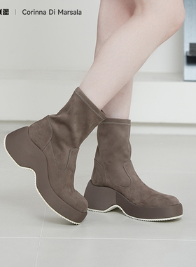Corinna di Marsala时尚厚底弹力靴女小众增高瘦瘦靴时装靴女鞋