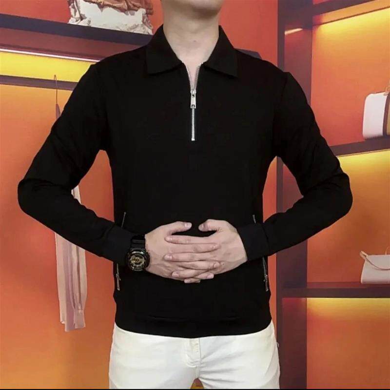 陆海丰百货商行男装秋季男士翻领长袖休闲百搭拉链口袋修身卫衣潮