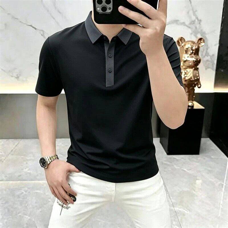 量莱轻奢服饰3轻奢时尚男士轻商务品质无痕冰丝短袖抗皱翻领Polo