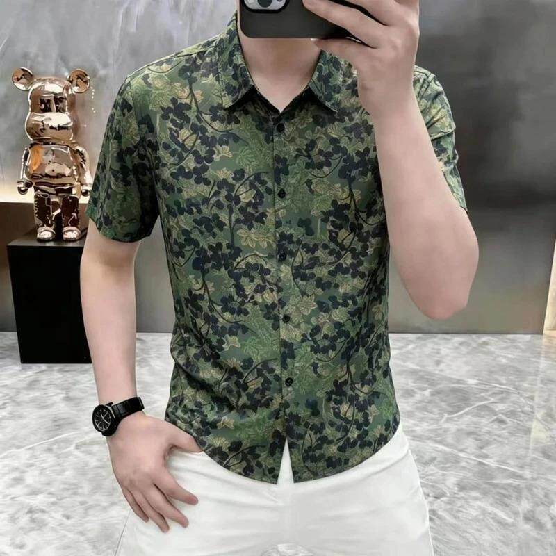 翰世服饰3森习雅衫夏季限定轻奢复古印花衬衫冰丝垂感透气上衣