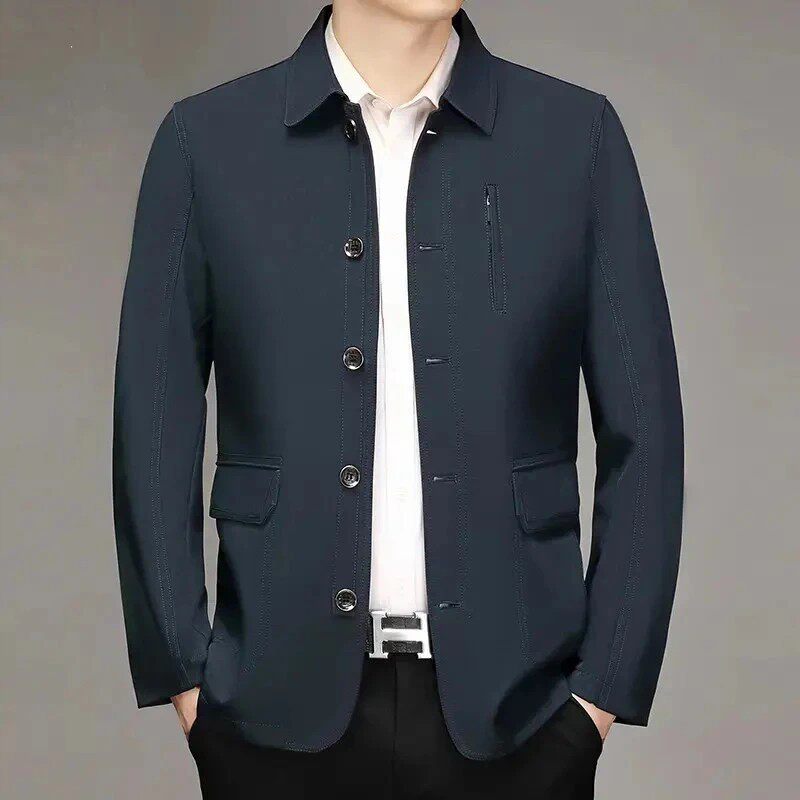 奕鸿精选夹克男中年男装风衣春秋季宽松爸爸装中老年茄克男士外套