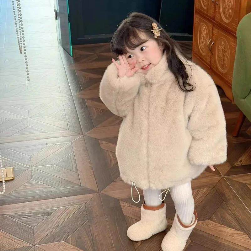 睿荣甄选2026冬季棉衣男童女童洋派加绒加厚保暖毛毛外套