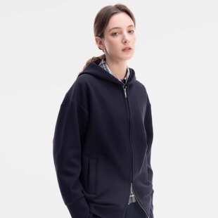 外套 帽衫 WUVTOM无同羊毛混纺廓形连帽卫衣修身 双头拉链弹性开衫