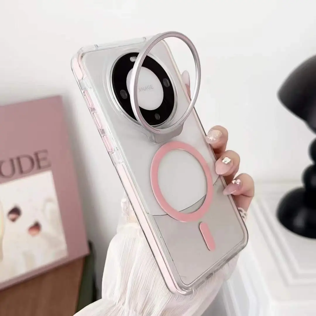 适用华为mate60磁吸手机壳防摔mate60pro+亚克力透明隐形支架手机保护套