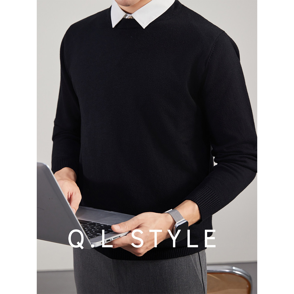 衬衫领男士内搭打底上衣针织衫