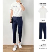 polo衫男短袖夏季新款休闲t恤高级感西装裤子套装男士商务穿搭