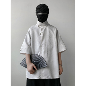 新中式风K缎面提花暗纹立领小众冰丝金属扣衬衫男CS32-P78控98，男装衬衫，电商A005A