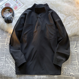 A设计感纽扣半高领衬衫口袋拼接新中式上衣T21-P55控78，男装衬衫，电商A005A