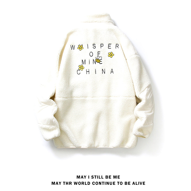 得物白底A羊羔毛摇粒绒小蜜蜂刺绣棉衣棉袄A005A-J8069P80控108,男装夹克,电商A005A
