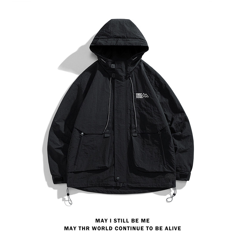 得物白底B工装大口袋冲锋衣连帽仿风登山服夹克外套JN8918-P100,男装夹克,电商A005A
