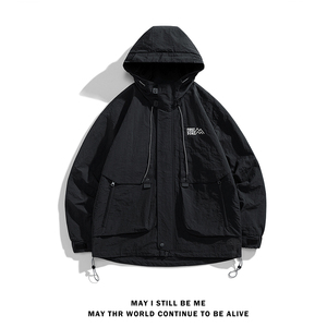 得物白底B工装大口袋冲锋衣连帽仿风登山服夹克外套JN8918-P100图片