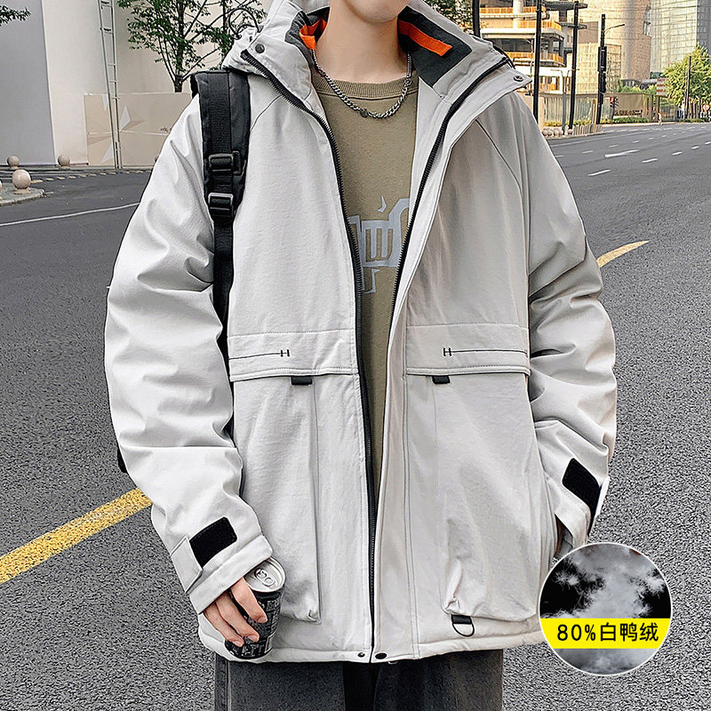 港风E鸭绒羽绒工装连帽大口袋男生外套A005A-88935P178控238，男装羽绒服，电商A005A