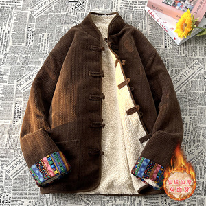 新中式B麦穗羊羔毛加绒加厚双面穿棉服夹克棉衣男JK21-P135控158图片