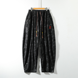 风H刺绣树叶印花灯芯绒大桶裤宽松长裤萝卜裤男K201-P68控88，男装休闲裤，电商A005A