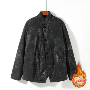 新中式D斜领盘扣龙纹暗花灯芯绒羊羔毛夹克棉衣服JK19-P135控158图片