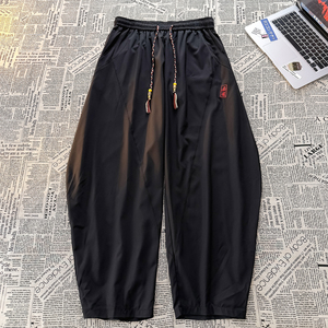 风L暗黑刺绣冰丝大桶裤宽松高级感萝卜裤阔腿裤K252-P65控88，男装休闲裤，电商A005A