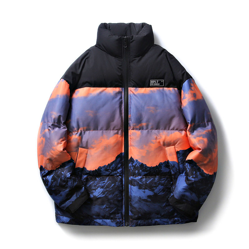 港风直播B雪山印花登山户外冲锋衣羽绒棉衣A005A-M8066P115控148,男装棉衣,电商A005A