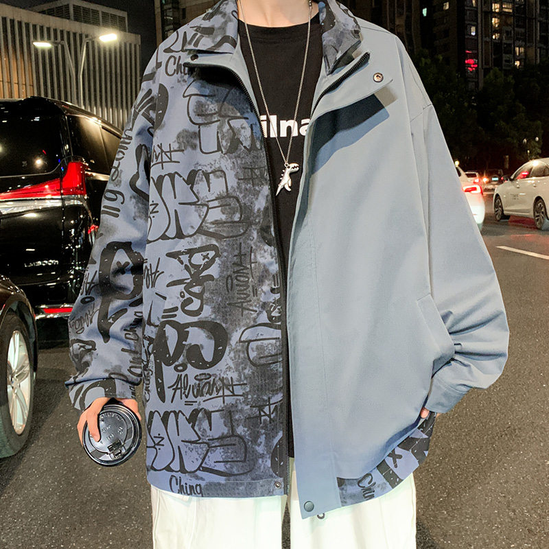 港风C春装新款小众设计感拼接涂鸦夹克美式痞帅外套J8105-P88,男装夹克,电商A005A
