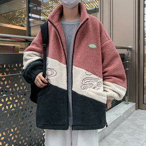 港风直播D羊羔绒棉衣外套撞色立领羊羔毛棉袄A005A-J8057P80控108图片