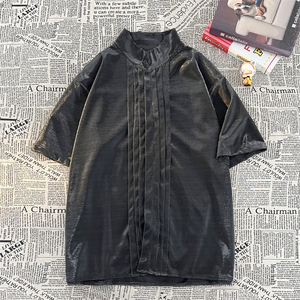 改良新中式D褶皱设计舞台亮闪闪冰丝酒吧演出衬衫CS55-P68控88图片