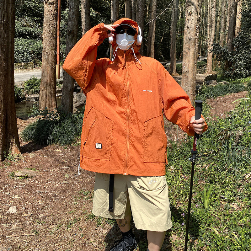 港风L户外冲锋衣男工装连帽外套薄款防水登山服防晒衣服86013-P68,男装夹克,电商A005A