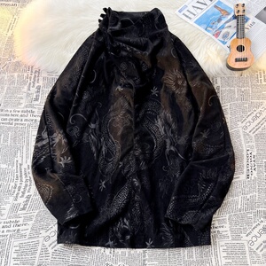 套头卫衣C龙纹灯芯绒小众设计感堆堆领T恤打底衫男T61-P68控88图片