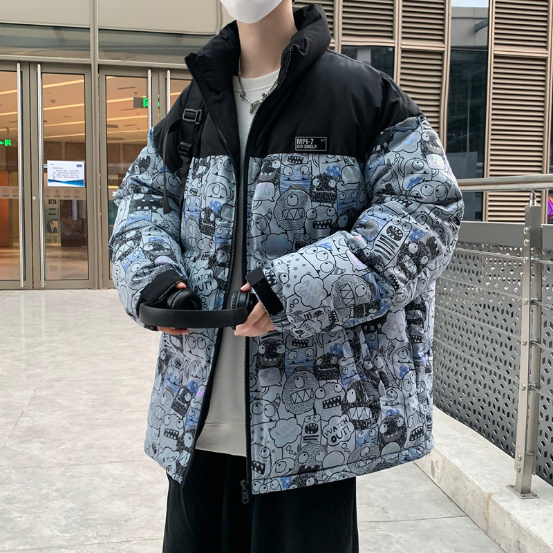 港风A趣味卡通印花拼接羽绒棉服棉衣A005A-M8065P108控138,男装棉衣,电商A005A