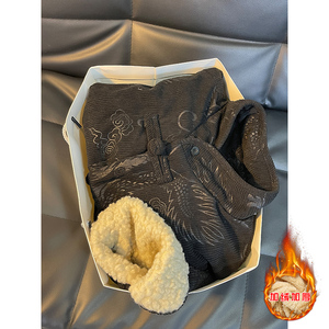 新中式K斜领盘扣龙纹暗花灯芯绒羊羔毛夹克棉衣服JK19-P135控158图片